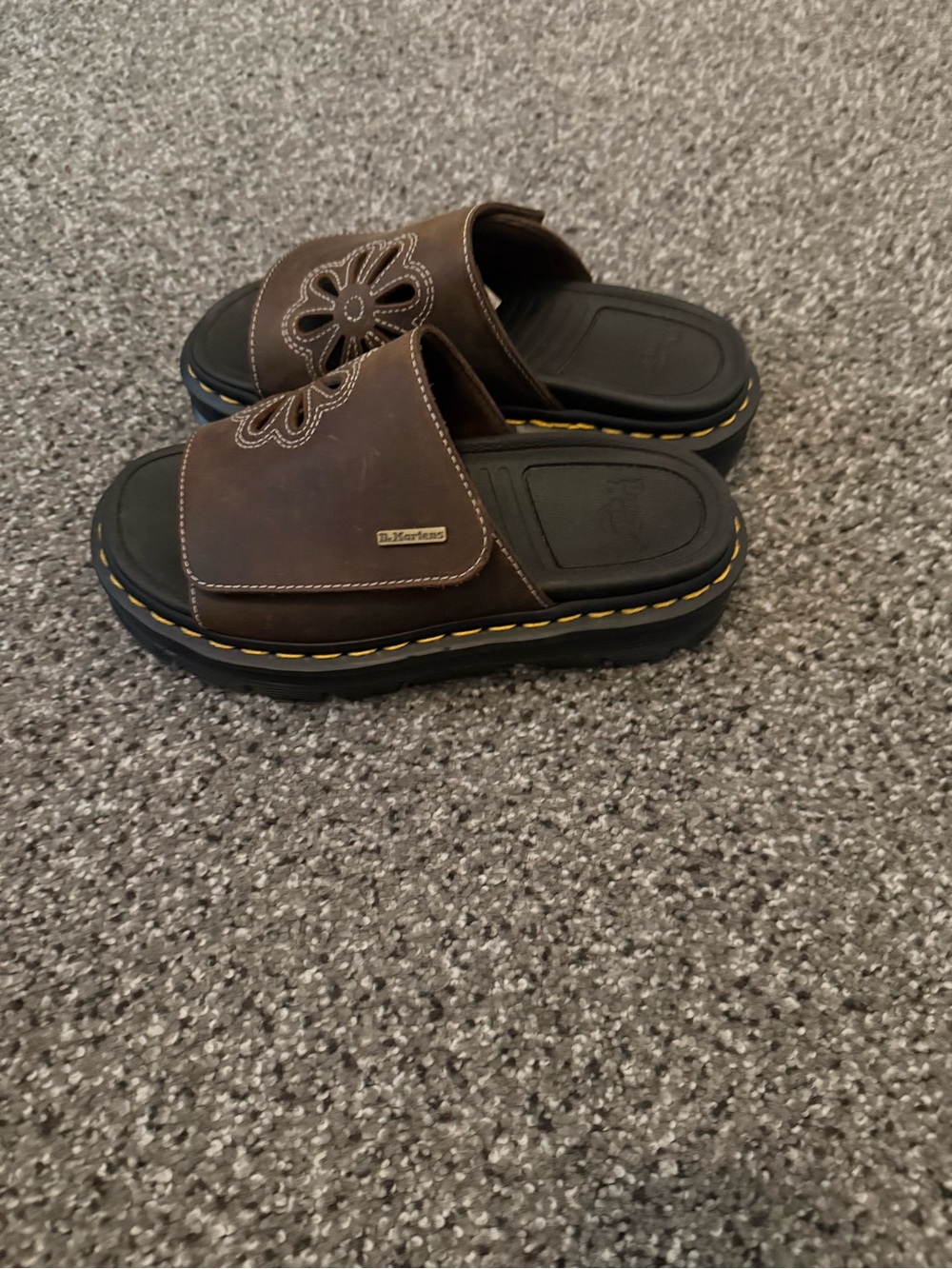 Dr. Martens Brown Leather Floral Slide Sandals - Picture 4 of 5